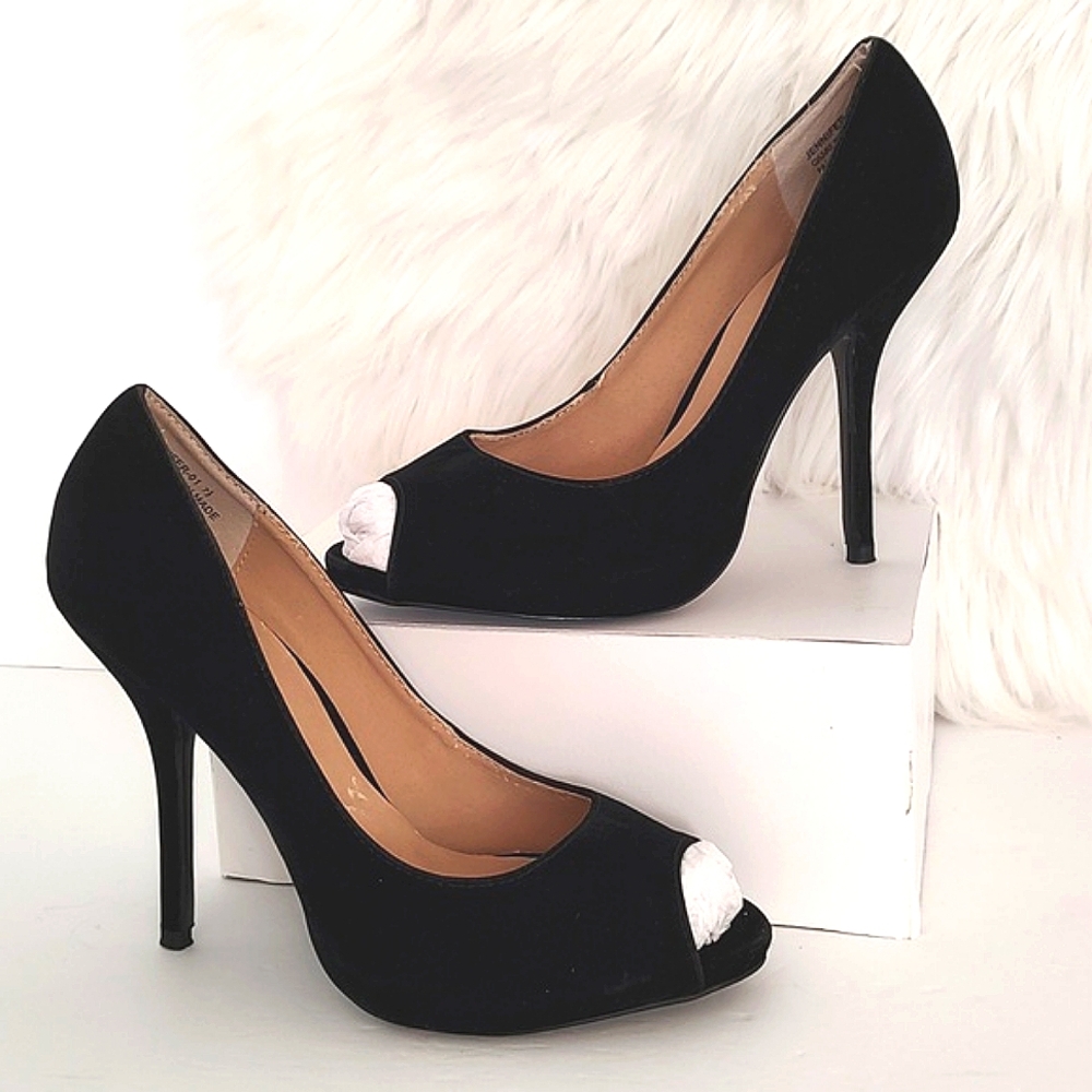 Mixx Womens Black Peek a Boo Toe Faux Suede Heels/ Size 7.5
